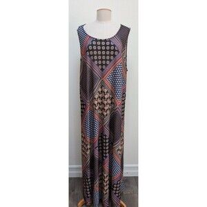 Roaman’s Plus Patchwork Print Sleeveless Maxi Dress Boho Style Size 26/28 2X